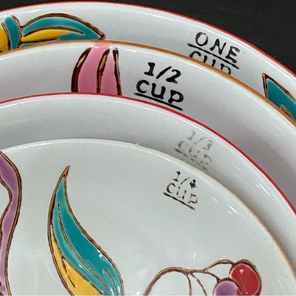Beautiful Ceramic Nesting Measuring Cups Bowl Fruits & Flowers Design